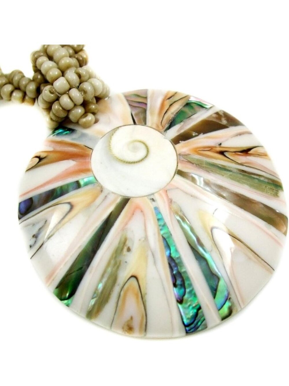 Stunning Natural Abalone Shell Shiva Eye Pendant Beads Necklace - Unique Jewelry